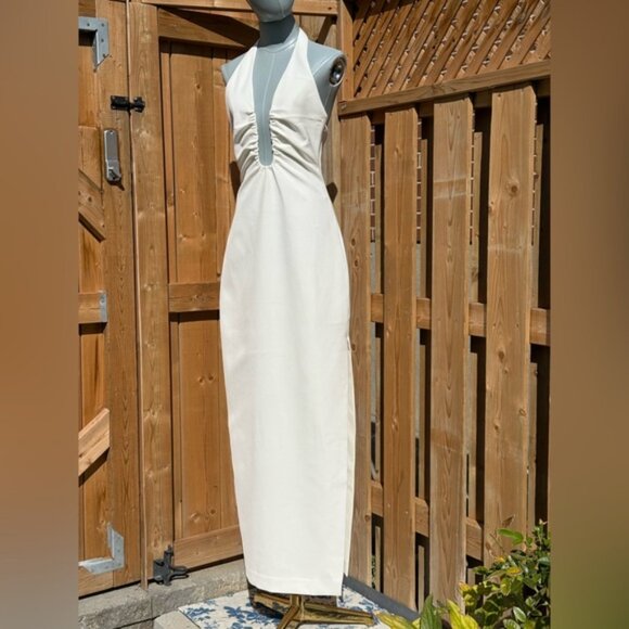🆕 MISHA COLLECTION 🧿 NWOT The 'Alusia' Stretch Twill Maxi Dress, Ivory - Sz M - Picture 3 of 16
